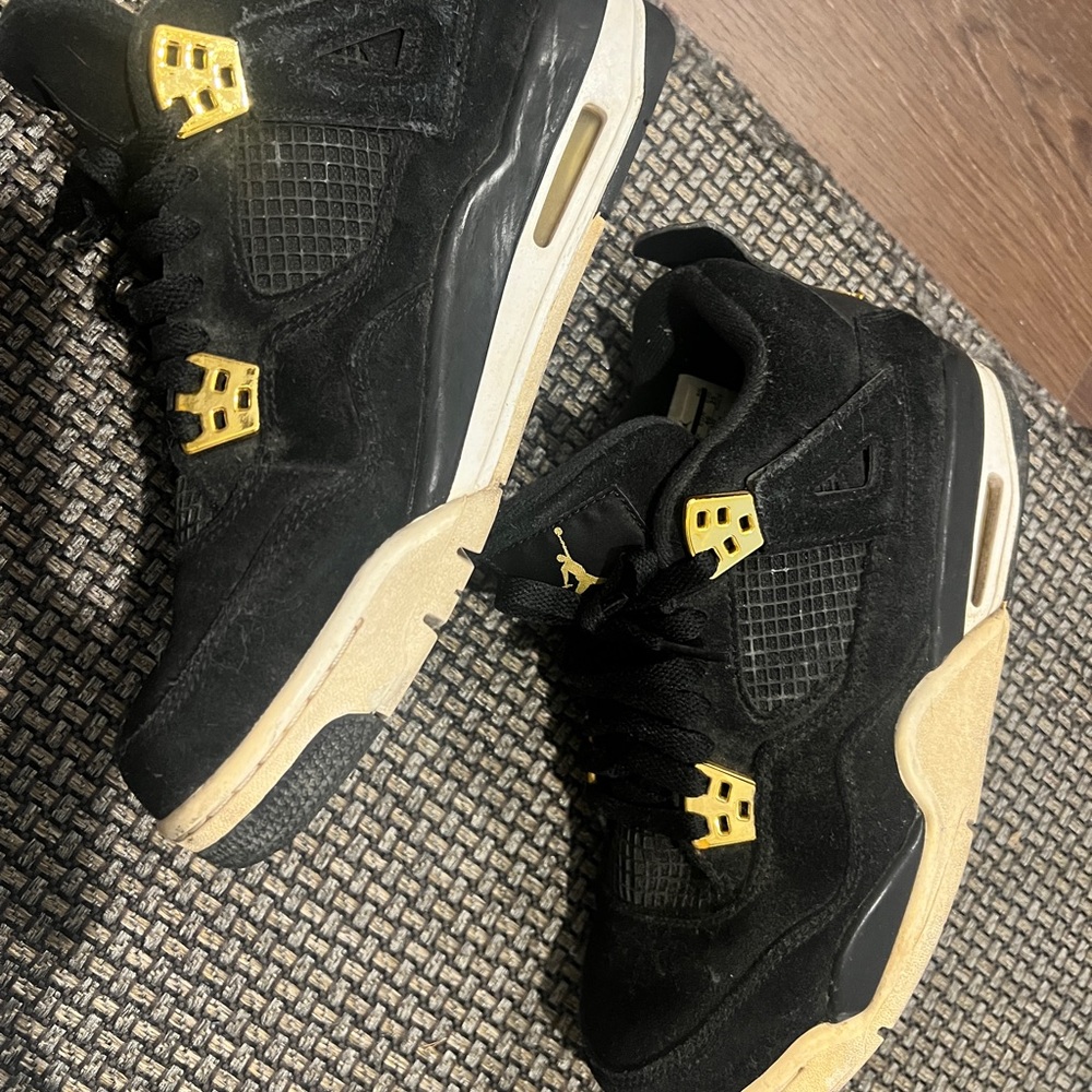 Air Jordan 4 Royalty Black Gold Sneaker Size 7Y Men's Pre owned With No Box